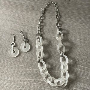 Frosted Plastic and Silver Necklace and Earring Set